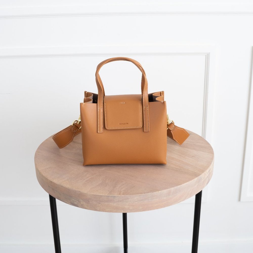 😍 Stella Mini Satchel Bag - Genuine Leather - Burnt Caramel - Picture 4 of 15
